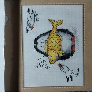 Antarctic Fisherman Embroidery Kit - Black, White, Yellow